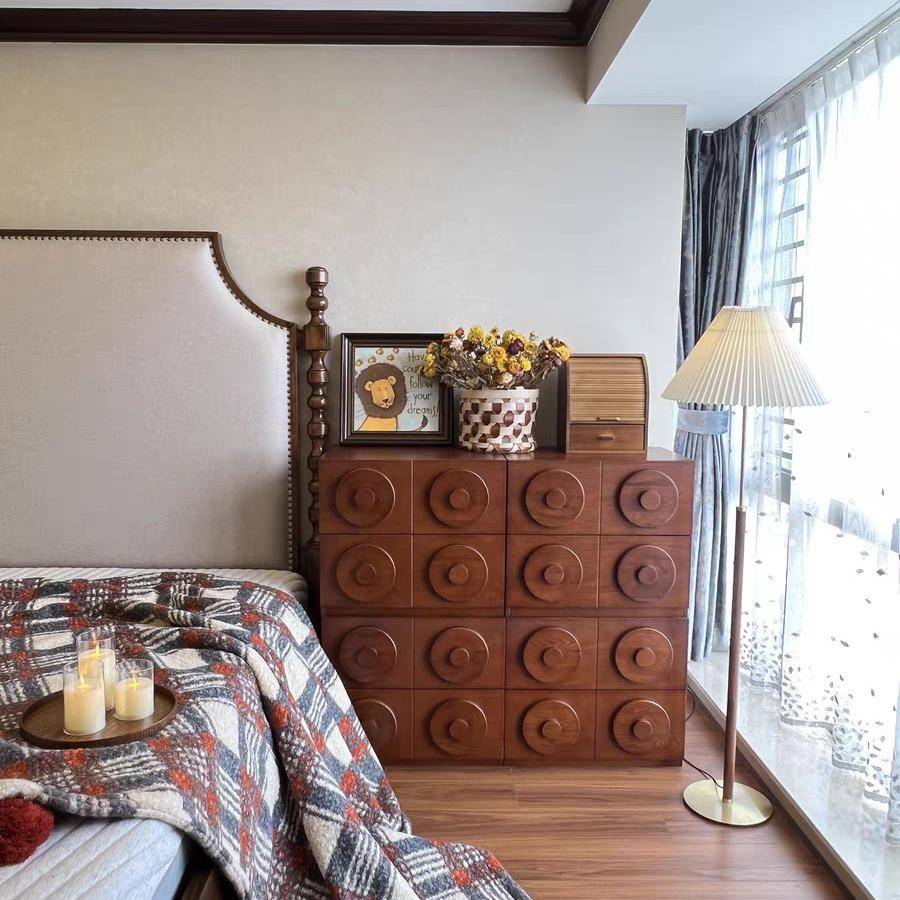 严选复古实木卡门柜简约组合边柜小户型电视储物柜卧室床头收纳柜