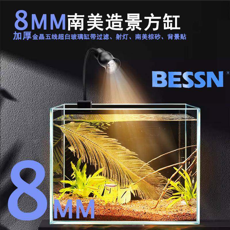 BESSN南美造景鱼缸过滤器高透加厚金晶五线超白玻璃雷龙鱼方缸