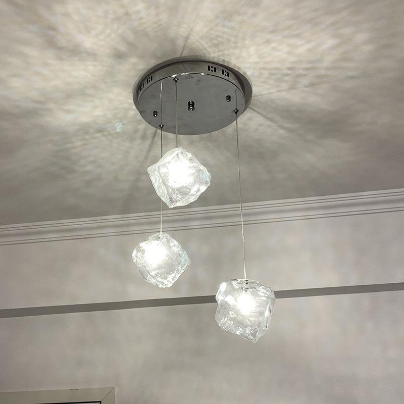 创意楼梯挑空吊灯设计师别墅复式楼挑高轻奢熔岩冰块水晶长吊灯