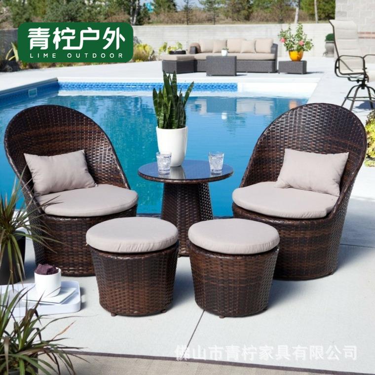 户外藤编沙发椅脚踏花园庭院室外露台泳池边休闲躺椅懒人藤制家具