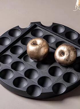 现简约黑色洞果盘摆间件客0564厅样代板茶几玄关桌洞面家居装饰品