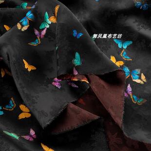 黑萝重磅香云纱花提花面色蝶恋花香云纱-·七彩小蝴料蝶100%人丝