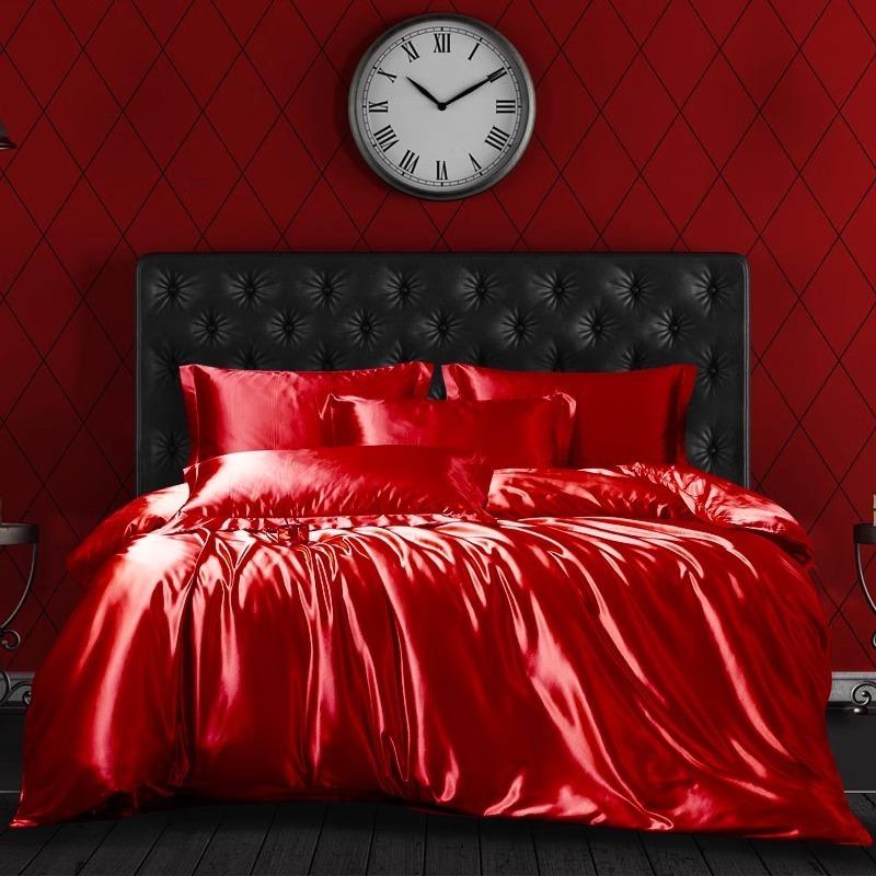 新婚庆丝绸四件套天丝结婚大红色床单被套冰丝婚嫁床上用品夏季