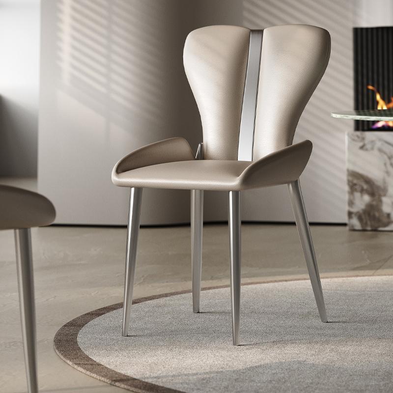 意式轻奢餐椅现代简约高端家用餐厅休闲不锈钢极简风书桌化妆椅子