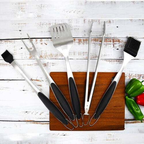 不锈钢烧烤工具套装5件套 家用户外BBQ便携手提布袋烧烤工具