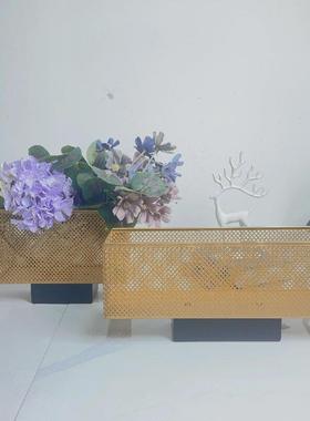 意约插花盆长方形网铁艺简花器干花容器家居创样板房内FCJ软装摆
