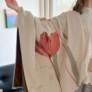 北欧高温水洗印花浴YX彩砂巾大尺寸成人擦澡巾风纯棉四层纱布彩砂