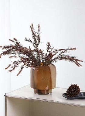 跨进爆款花中高品质玻璃古花瓶茶棕色轻奢桌养面水插花装XNF饰器