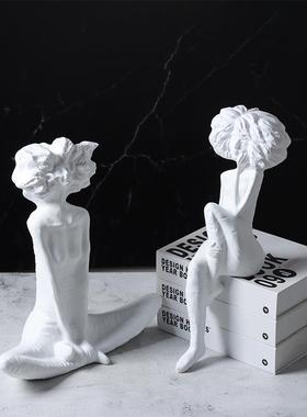 现北欧抽象树脂白色爆头时尚女代郎术人炸物人像美女无艺雕塑摆件