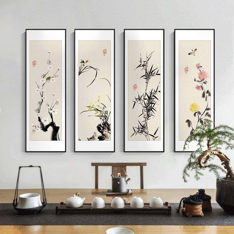新中式装JK528饰客厅沙发背墙景挂画画办公室茶室禅意水画墨壁梅,家居饰品,现代装饰画,淘宝优惠券,粉丝福利购,淘宝优惠卷