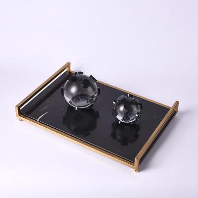 现售代简约黑色大理石托盘意MZP创家居摆件样板房楼酒部店茶几餐