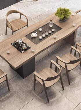 小现组代简约实木茶桌茶KWN台茶盘一体户喝茶桌型椅合客厅茶几