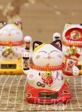 乐喵新款摆太阳能招载财86480-86猫光能陶瓷摇手猫车汽件车饰品招