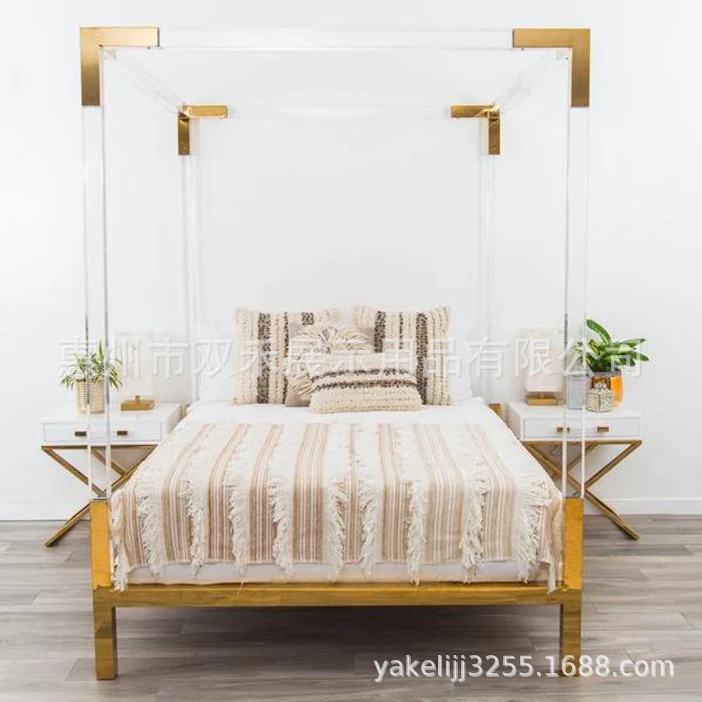 用家卧室16827金色双人床亚克力明红现代简约网悬浮床美式透简约