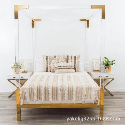 用家卧室16827金色双人床亚克力明红现代简约网悬浮床美式透简约