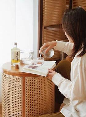 藤编实床木茶日式客厅收纳头柜IIX家用沙几发简约桌子纸篓圆形茶