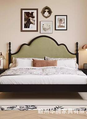法式复大古床实木软15m靠1HT--1005米8双人床黑色中古风主卧室高