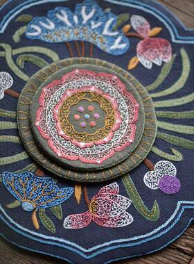 KBQ1彩座Y手工DI布艺棉F767HT95莲麻布料传七统古风绣花材料包欧