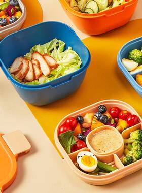 科YNN恩日式功能密封沙带拉碗餐盒微罗波炉长方形饭盒双层便当多