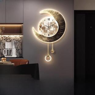 月球电视背景格墙装饰钟画轻奢客厅钟表挂画高级感AJV创意栅灯挂