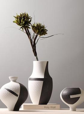 古跳刀艺水墨黑白NVZ拼色陶瓷花瓶插样板房法书房茶室花花器禅工