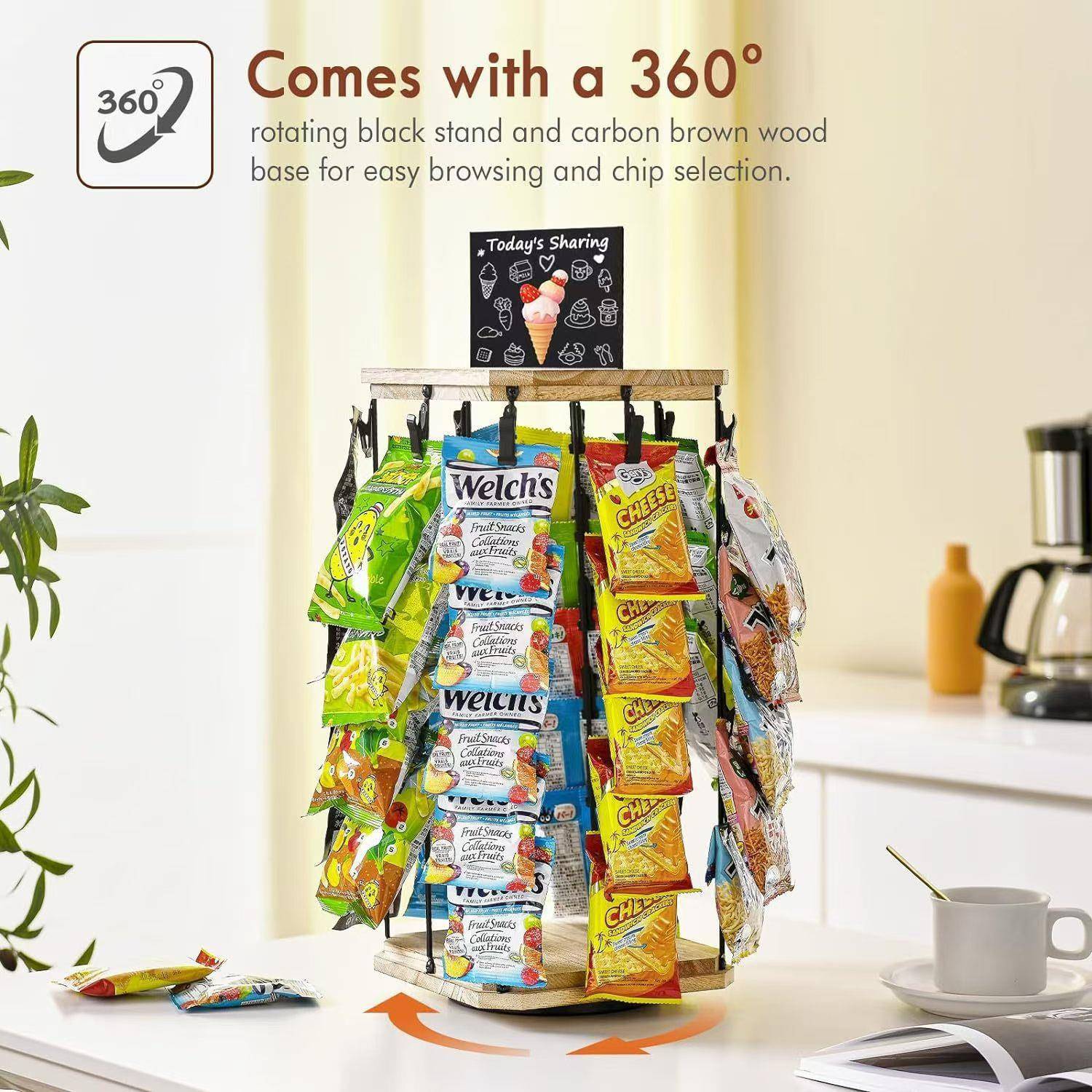 木制可旋转夹零零食架食收纳果架带小板零食售卖架多层小子糖黑薯