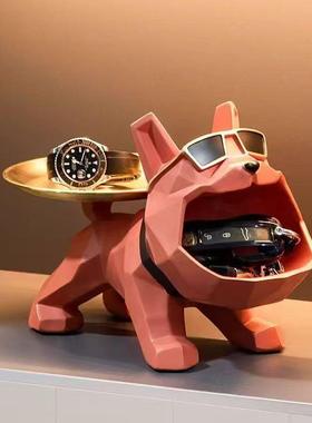 法斗牛钥匙纳小摆件创意托盘KMP几客收厅进门玄关电视柜家居装犬