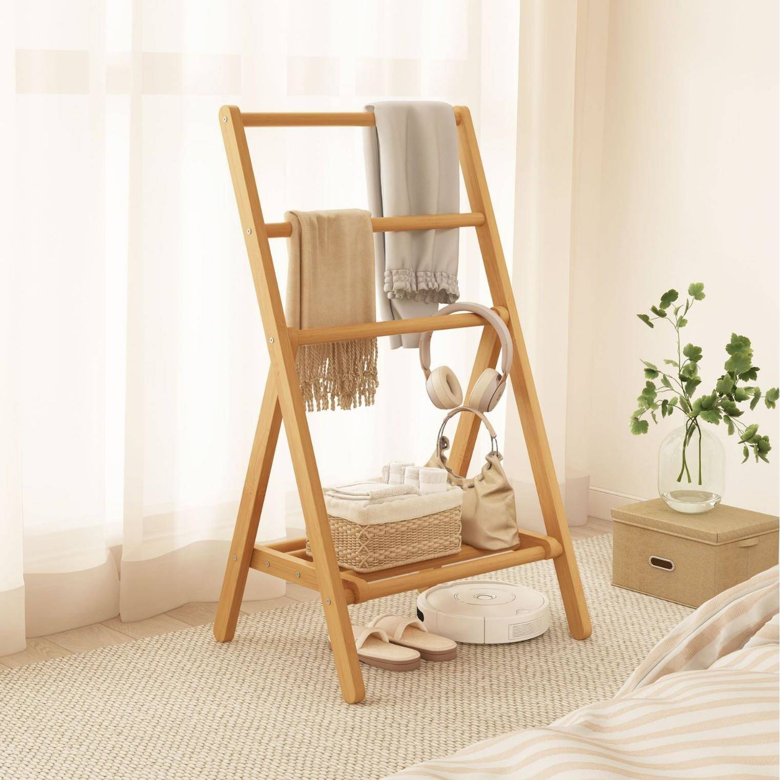 折衣帽架11叠帽架室落地挂衣架床边搭衣架放衣卧衣型服经济楠竹收