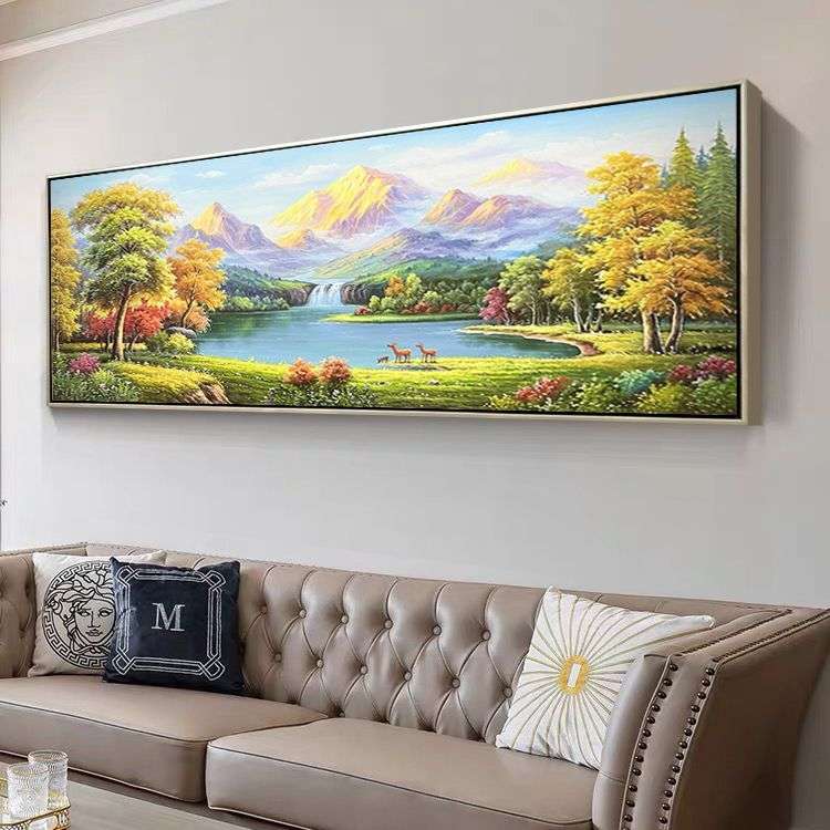 纯手绘油画现代美式客厅装饰画欧式山水风景金山聚宝盆新中式挂画