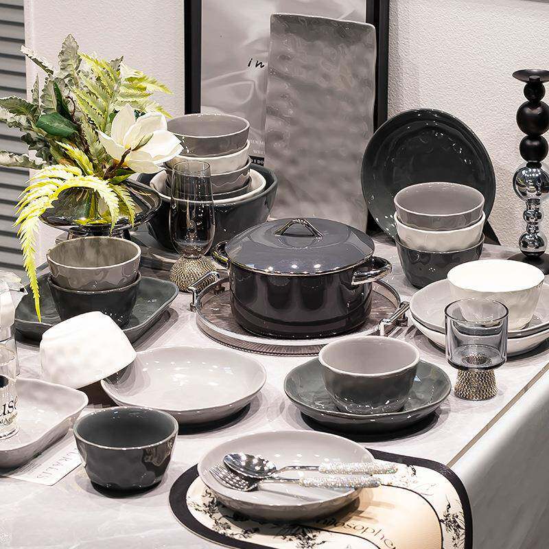 高级黑白用灰极简碗碟盘餐具套装卡洛斯家陶瓷碗碗组合厨具全饭套