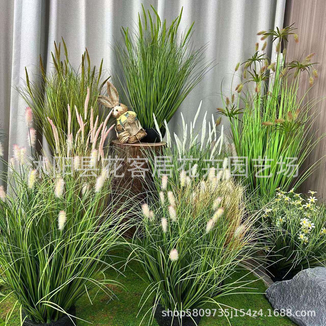 假花绿蒲草内造景装饰芦室苇草仿生植物假仿真绿植草草团枯草丛摆