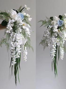 手捧花假花瀑布水级滴款高居新娘花束结婚花摄影仿真家台030201面