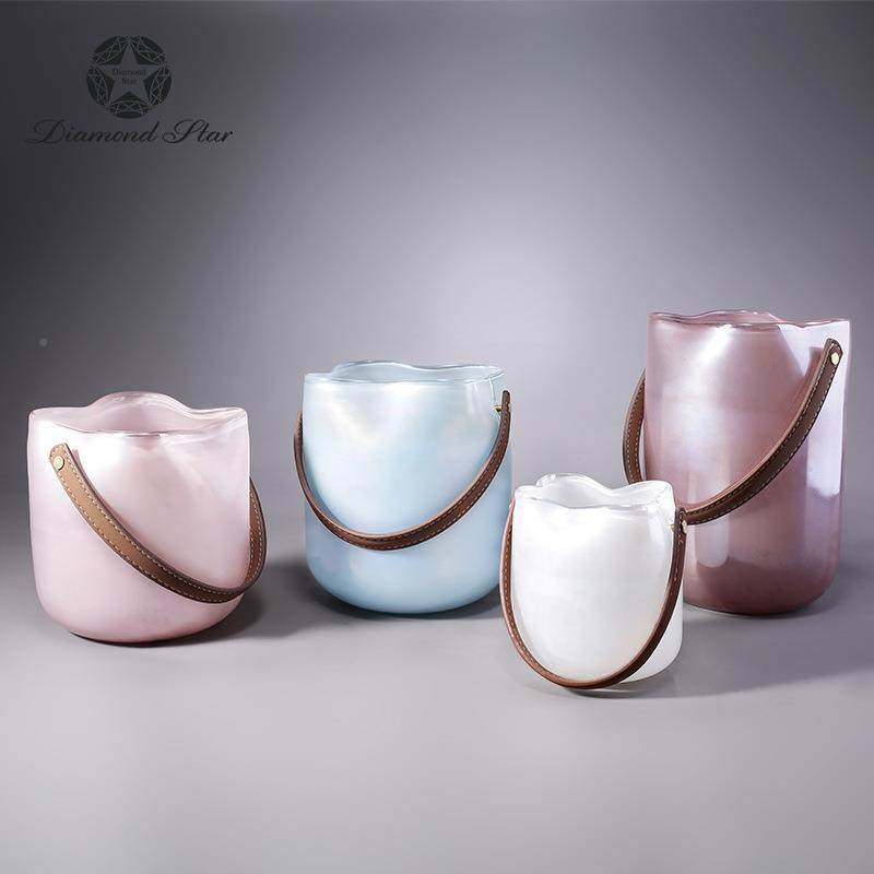 瓶钻石15040星复古玻花粉蓝璃白色手提水培篮干花插花器软装花瓶,家居饰品,花瓶,淘宝优惠券,粉丝福利购,淘宝优惠卷