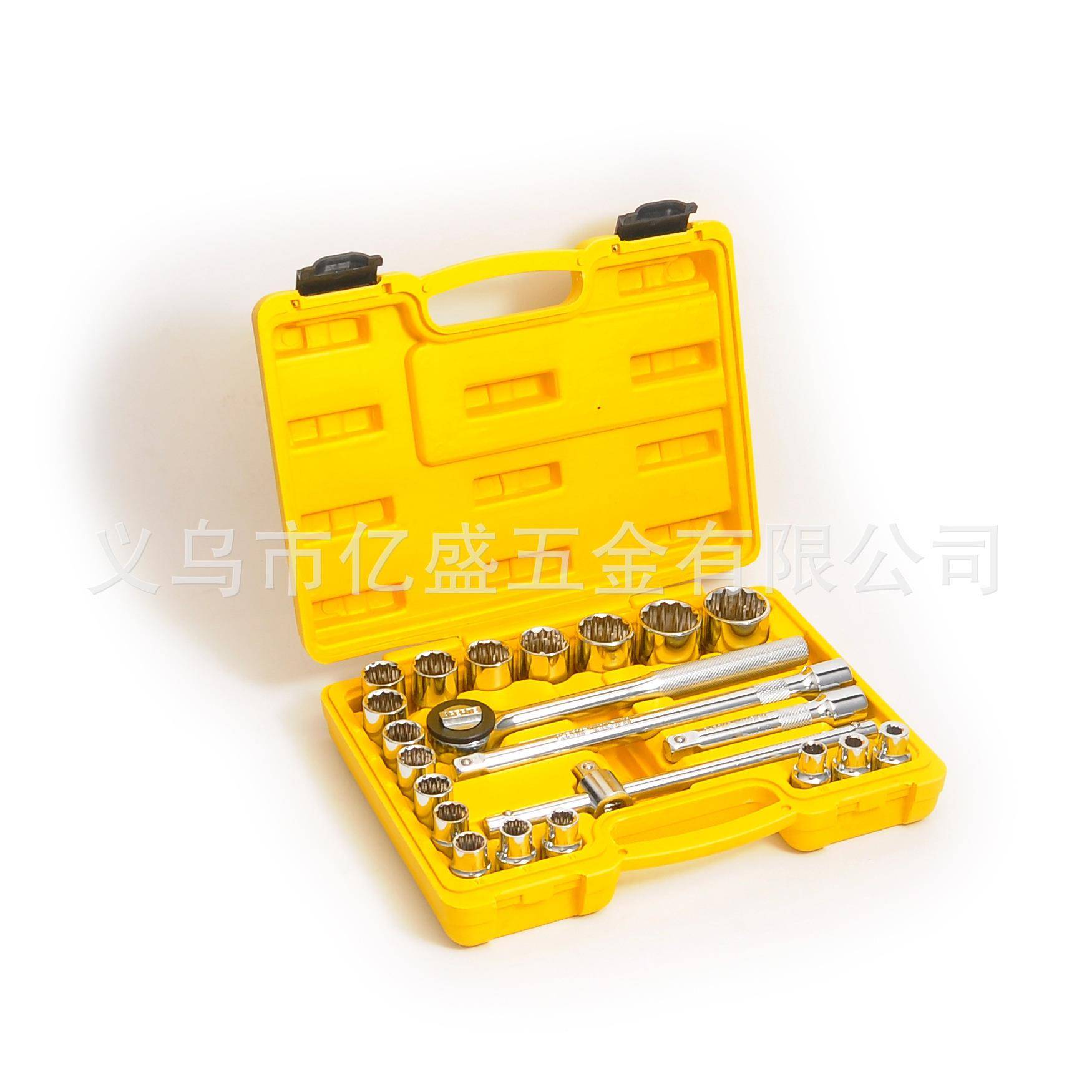 22PCS筒套车汽维修机械装配五金具铁箱棘轮扳工手万向63接转换头