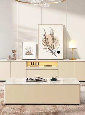 奶油风高款板电简视机柜茶几合现代约小组岩户型客厅轻65346奢卧