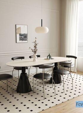 缘KZM屿组合家用轻奢现代简约餐沁桌奶椅板餐桌子小户型岩油法式