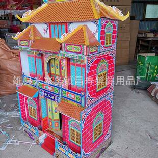殡葬折叠仿古楼楞房纸扎灵屋纸乐昌寿别墅房子瓦纸80安居纸型竹楼