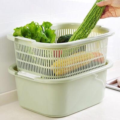 日式篮693双层沥水洗菜盆家客厅水果盘篮用小号大号塑料菜子洗菜