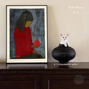 菱形猫咪壁油画客厅沙发景墙画风景餐厅斋藤清啊装饰画现代小众挂