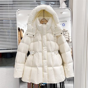 新国标90%白鸭绒 女士韩版小个子修身显瘦小蛮腰连帽中长款羽绒服