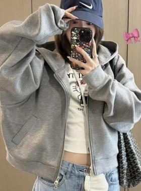 独+纯原 ien@空气棉连帽卫衣外套纯色宽松廓形女包臀廓形秋季新款