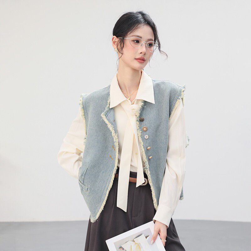 无袖2025开春坎肩衬衫叠穿牛仔马甲女新款背心外穿外套时髦洋气