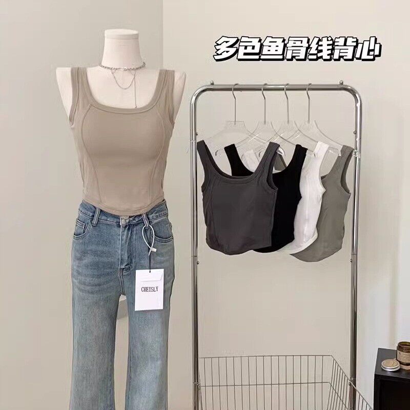 带胸垫吊带背心女外穿文胸一体内衣紧身显瘦辣妹短款打底无袖上衣