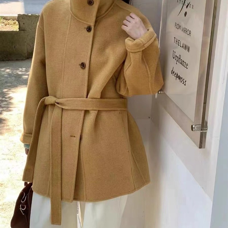 双面羊绒大衣女中长款2024新款秋冬宽松高端立领小个子羊毛呢外套