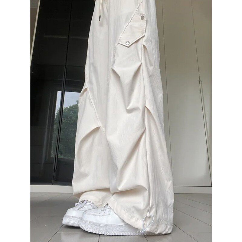 白色工装裤女款2025新款高腰宽松垂感显瘦小个子速干运动直筒裤子