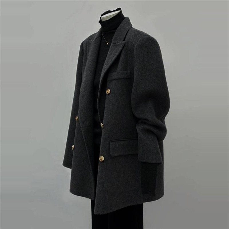 灰色呢子大衣女2024秋冬季新款毛呢外套高级感小个子韩系短款西装