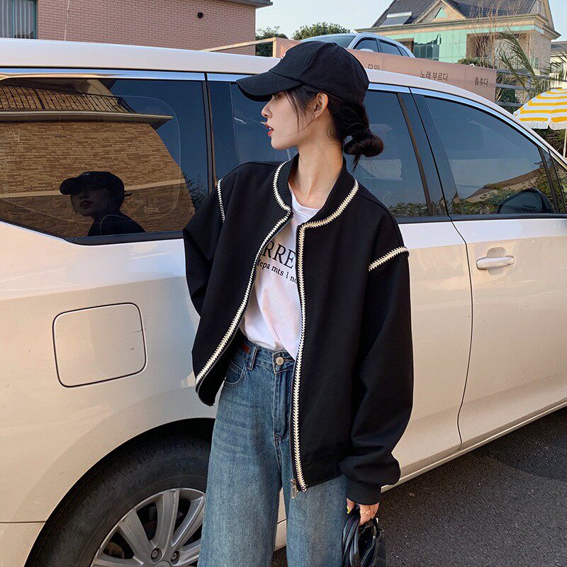 小香风外套女春季宽松百搭开衫春秋黑色夹克小个子棒球服短款上衣