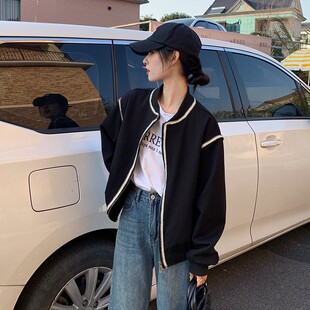 小香风外套女春季宽松百搭开衫春秋黑色夹克小个子棒球服短款上衣