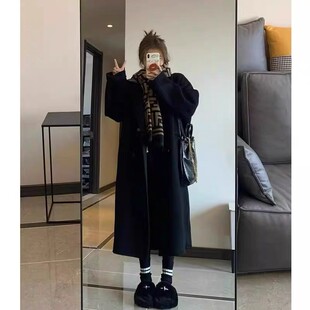 黑色双面羊绒大衣女中长款小个子2024新款冬季高级感羊毛毛呢外套