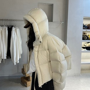 2024新款hello家雾感超轻连帽加厚小个子美拉德泡芙羽绒服女短款